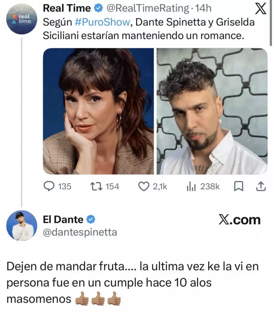 Siciliani y Spinetta desmintieron el romance