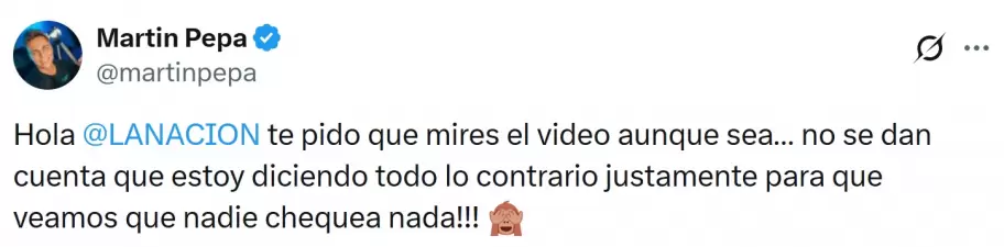 Mart�n Pepa y su tuit con el que neg� las declaraciones acerca de que Gran Hermano estaba armado.