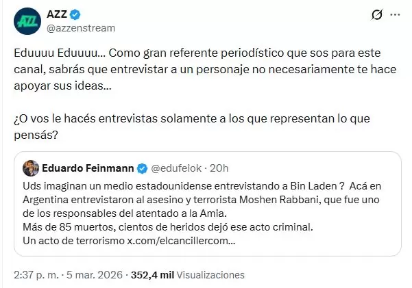 Feinmann explot� contra el streaming de Azzaro