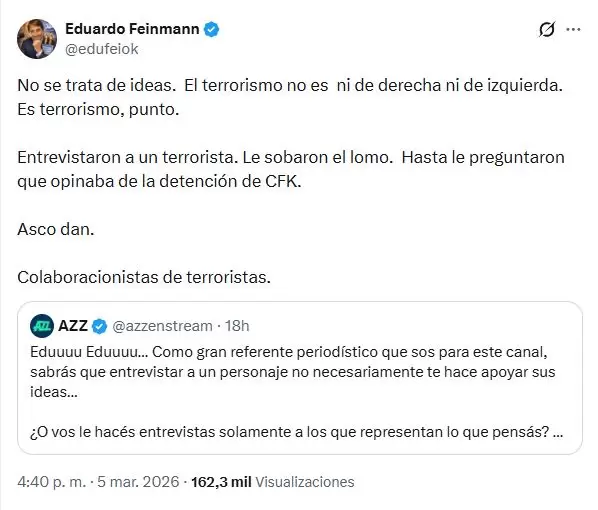 Feinmann explot� contra el streaming de Azzaro