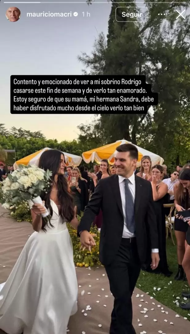 El mensaje de Mauricio Macri por el casamiento de su sobrino y Emily Lucius