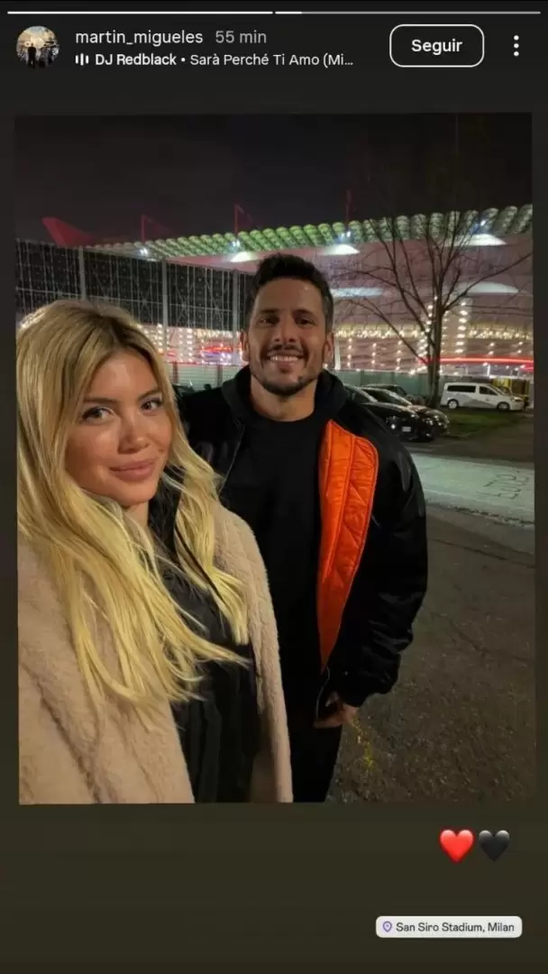 Se cambi� de bando: Wanda Nara llev� a Mart�n Migueles a ver un partido en Mil�n
