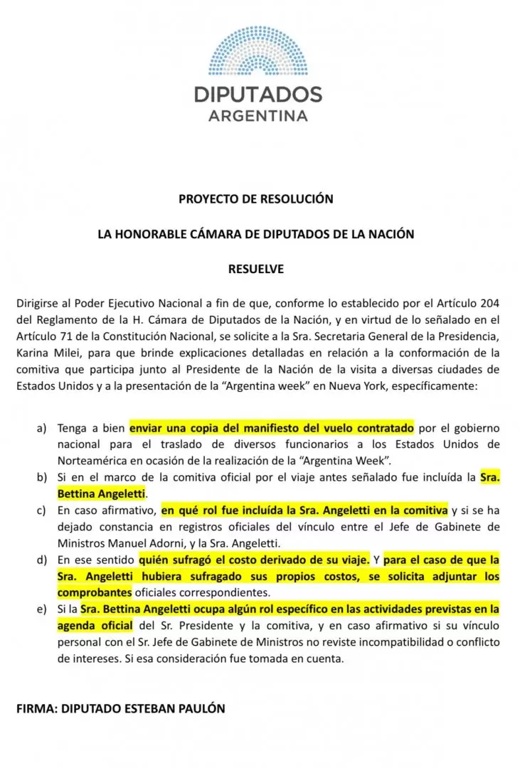 El pedido de informe de Esteban Paul�n