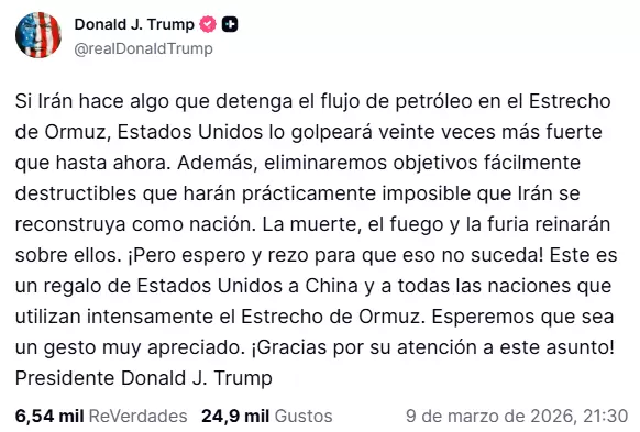 El mensaje de Donald Trump en sus redes sociales