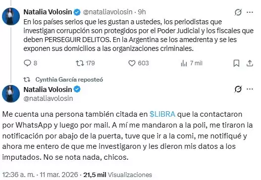 El esc�ndalo escal� cuando la abogada y periodista Natalia Volosin hizo p�blico el borrador de un supuesto acuerdo entre Milei y Davis