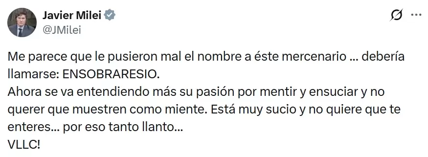 El presidente Javier Milei bautiz� al periodista Luis Novaresio como "Ensobraresio".