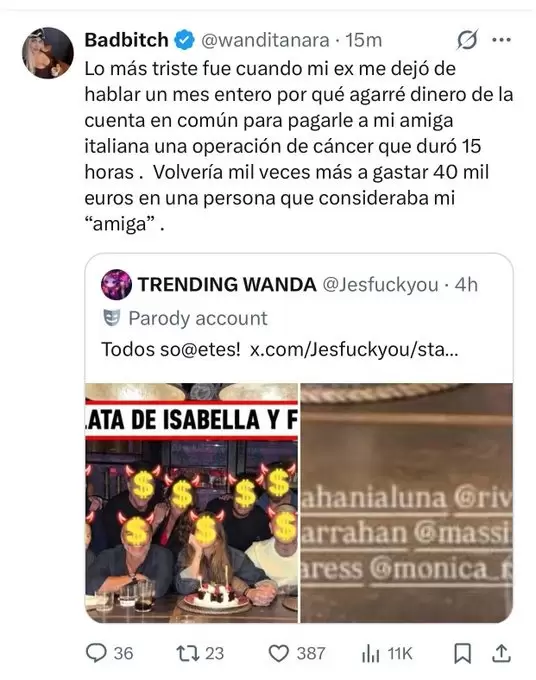 Otro tweet que Wanda Nara borr� m�s tarde pero expuso a Mauro Icardi