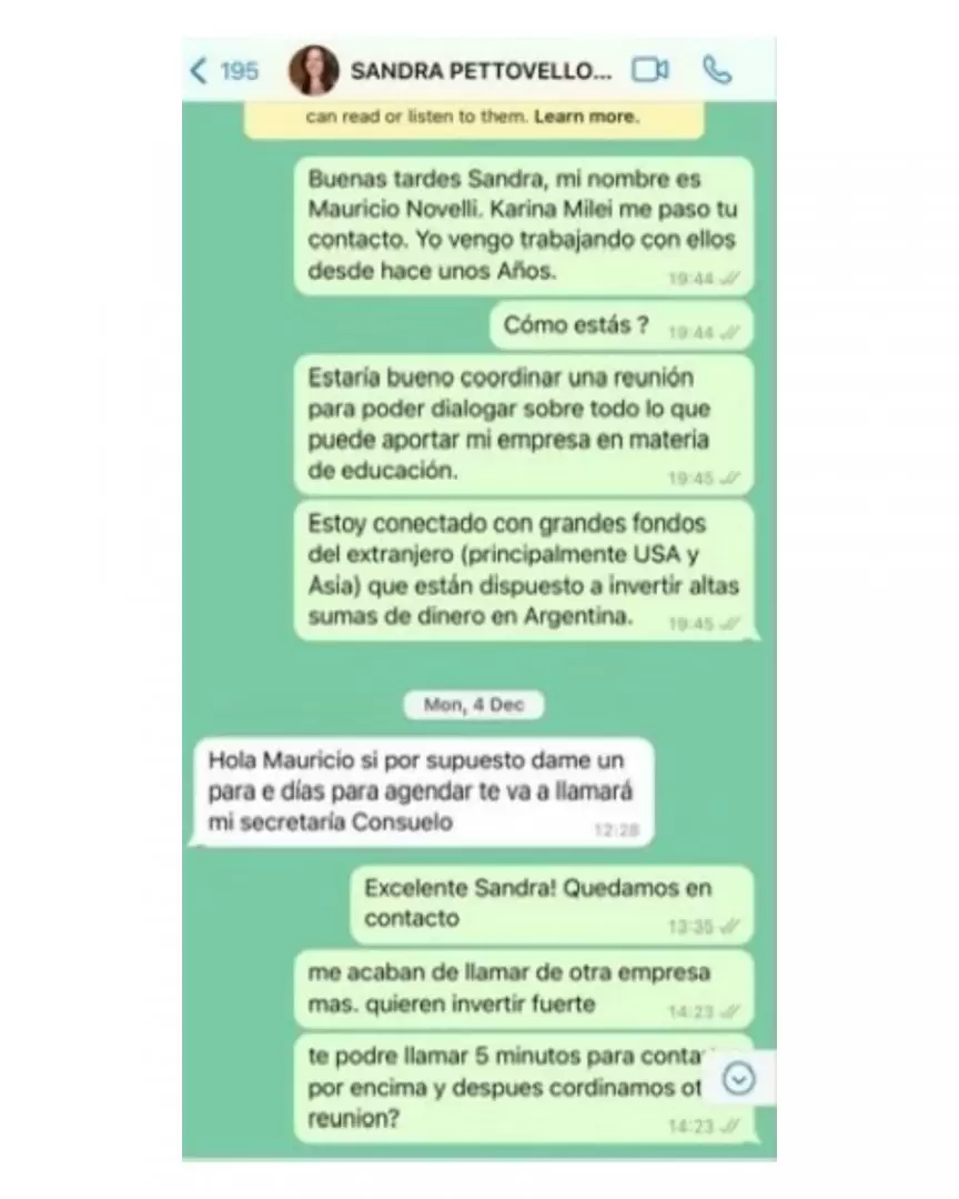 El intercambio entre Pettovello y Mauricio Novelli