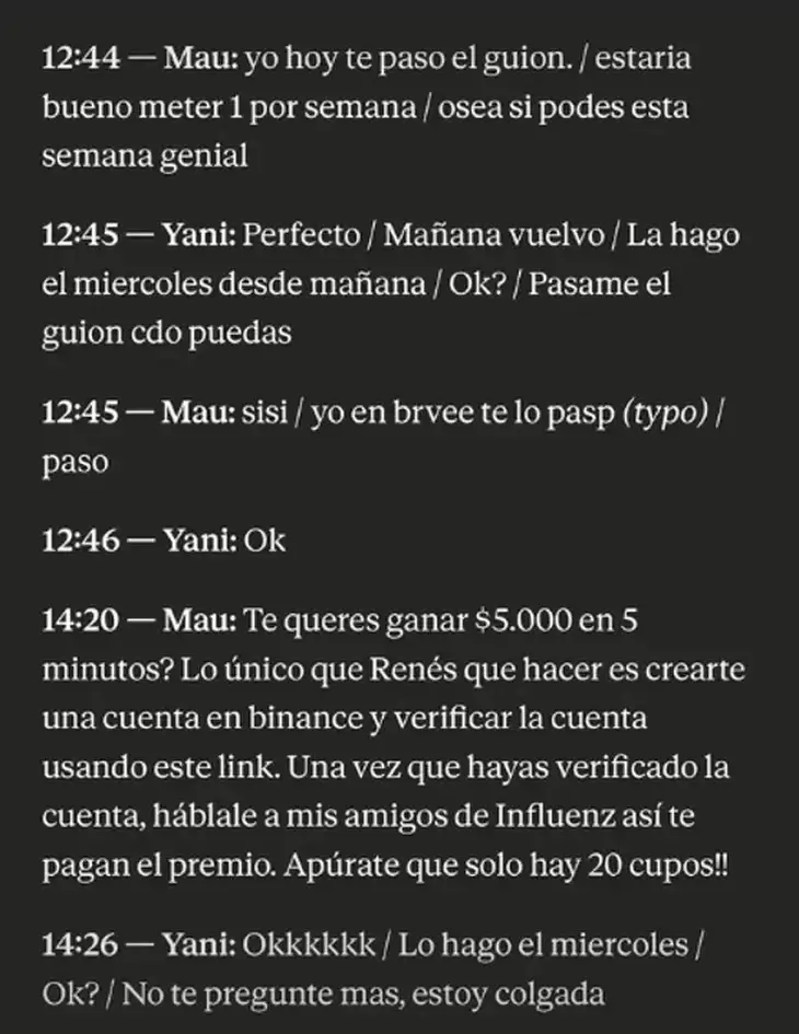 Los chats entre Novelli y Latorre