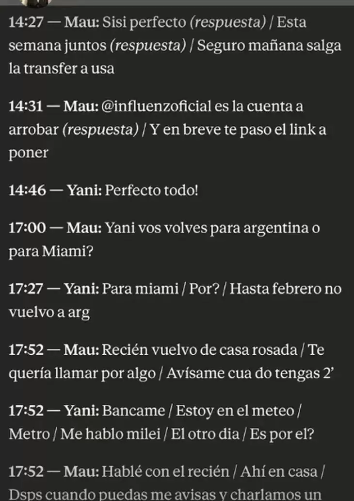 Los chats entre Novelli y Latorre