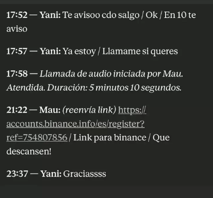 Los chats entre Novelli y Latorre