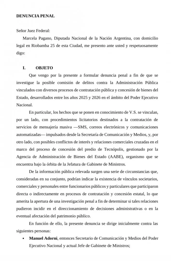 La ampliaci�n de la denuncia penal por enriquecimiento il�cito a la esposa de Manuel Adorni