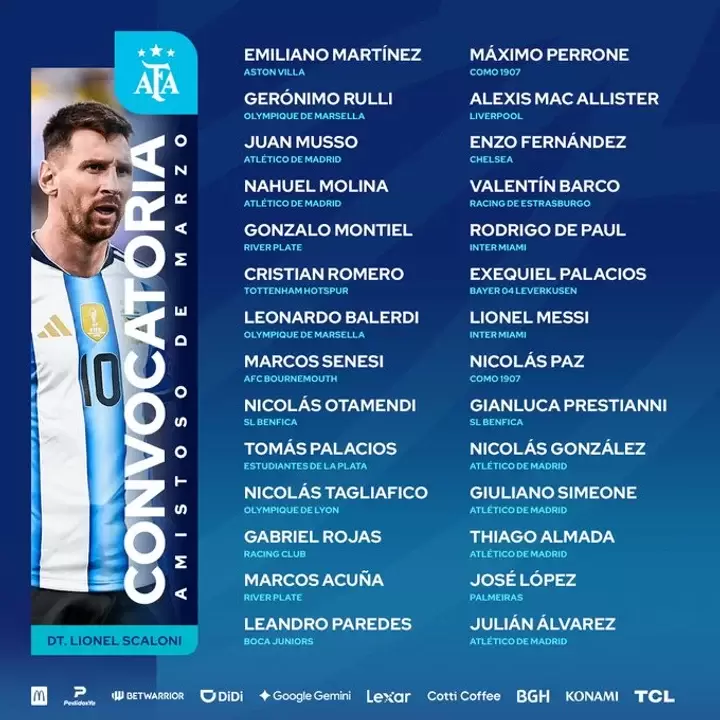 La lista de convocados de Lionel Scaloni en el pr�ximo partido previo al Mundial 2026, que se disputar� en La Bombonera contra Guatemala.