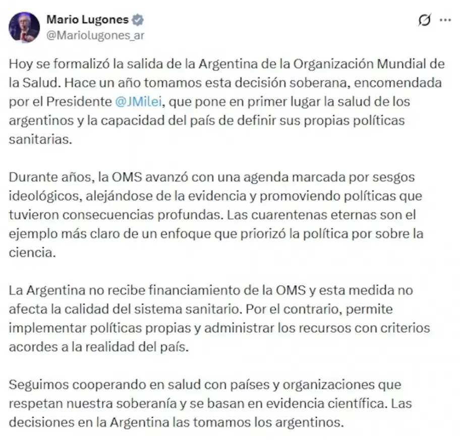 El anuncio del ministro Mario Lugones