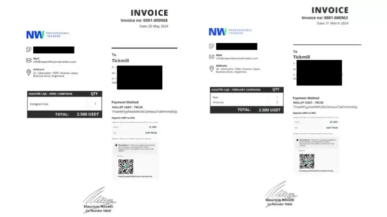 Transferencias a nombre de Agust�n Laje por contenidos promocionales para N&W Professional Traders.