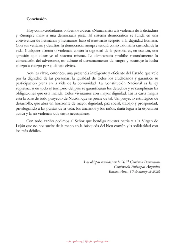 La Conferencia Episcopal traz� un duro diagn�stico sobre la Argentina actual