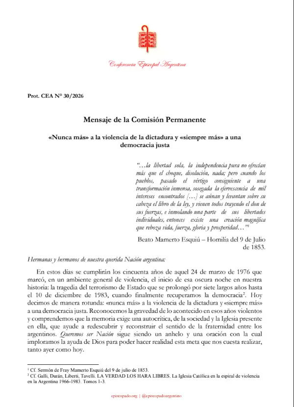 La Conferencia Episcopal traz� un duro diagn�stico sobre la Argentina actual