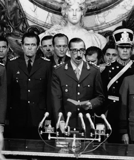 La Junta Militar compuesta por Emilio Eduardo Massera, Jorge Rafael Videla y Orlando Ram�n Agosti, el d�a de su asunci�n.