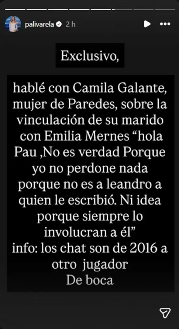 Camila Galante desmintió que Leandro Paredes esté involucrado