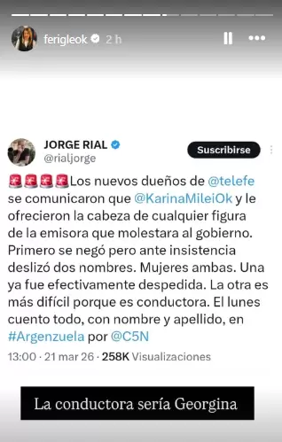 As� anunciaban que Georgina Barbarossa est� en la mira del oficialismo