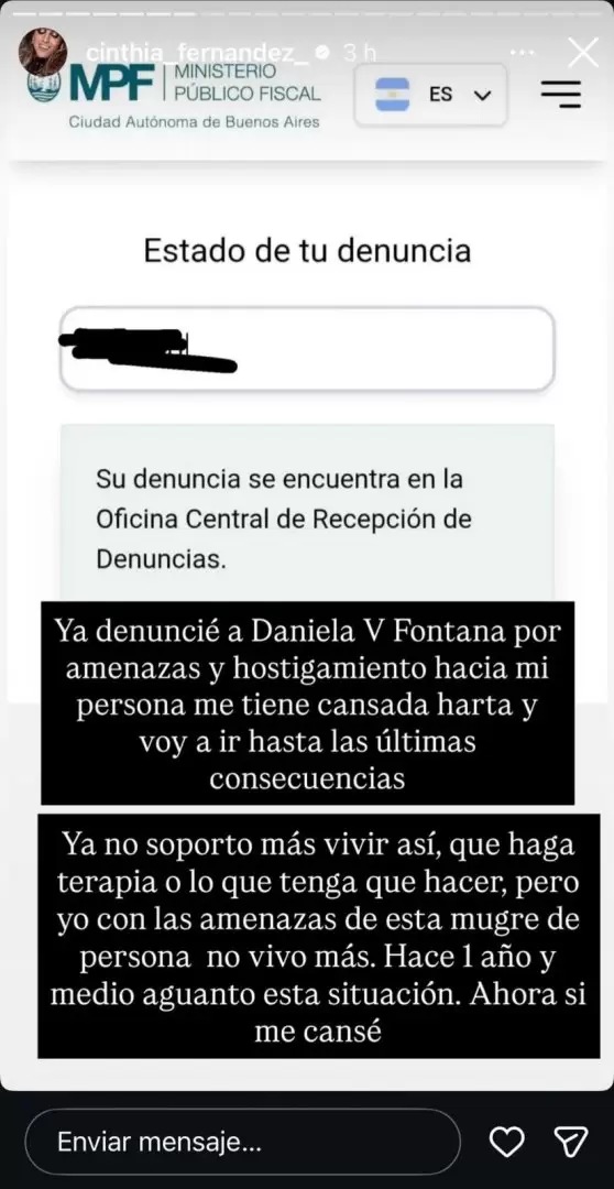 Cinthia Fern�ndez denunci� a Daniela Vera Fontana