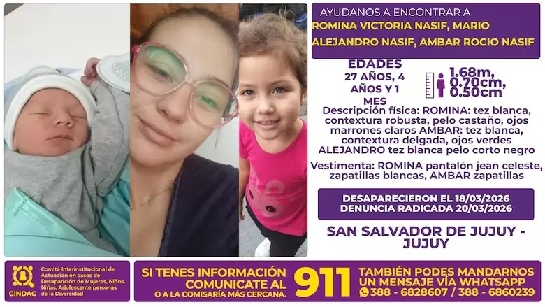 Buscan a una joven y a sus dos hijos en Jujuy