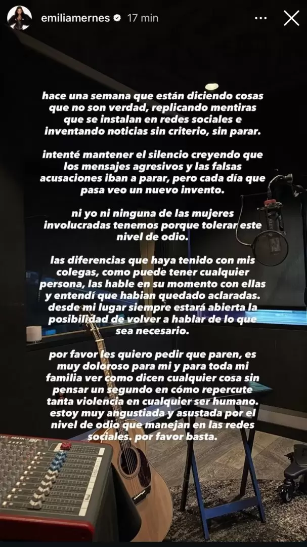 Emilia Mernes perdi� la paciencia y pidi� que termine la hostilidad contra ella en las redes sociales.