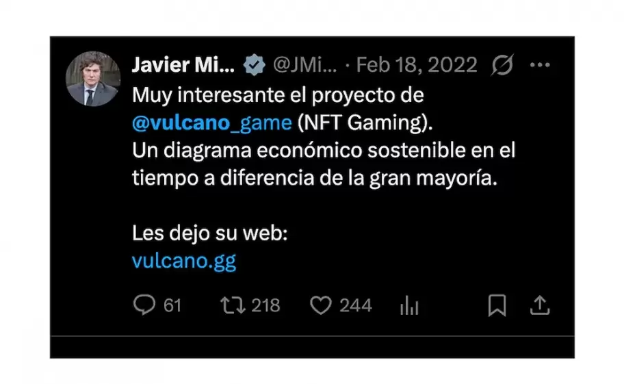 Milei promocionando el proyecto Vulcano