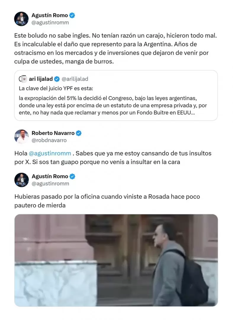 La pelea en X entre Agust�n Romo y Roberto Navarro.