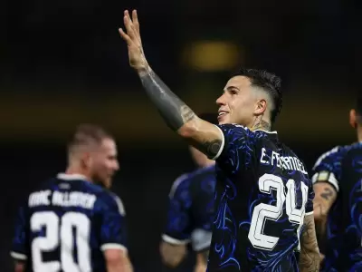 Enzo Fern�ndez tras meter su primer gol contra Mauritania.