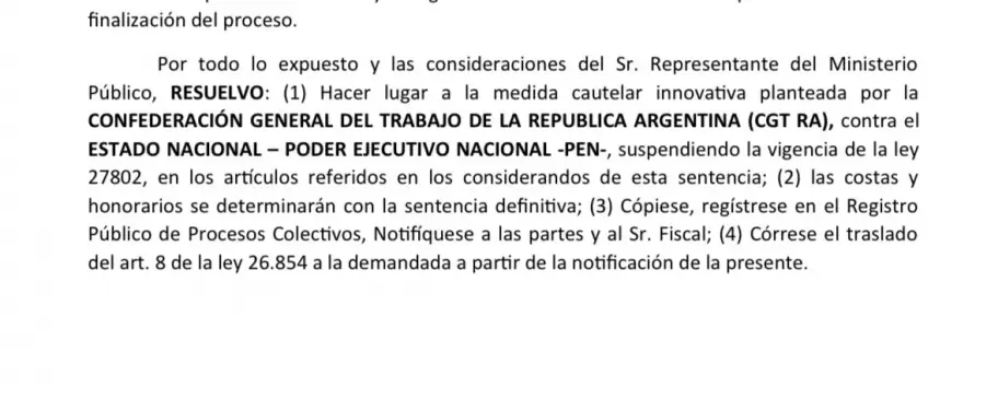Parte de la resolución judicial de Ojeda