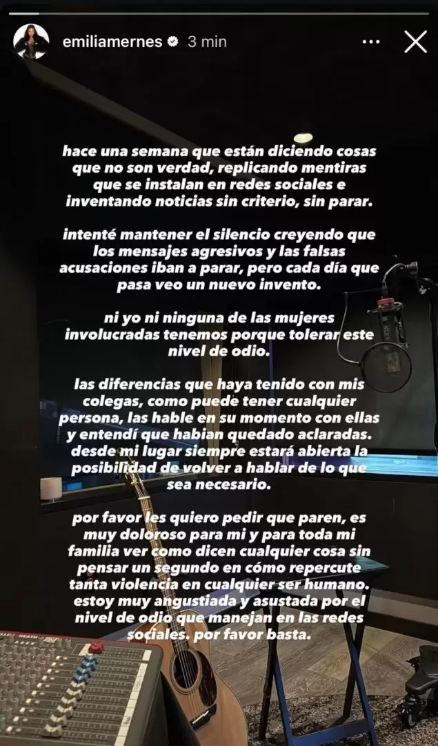 Emilia hab�a hecho un potente descargo d�as atr�s