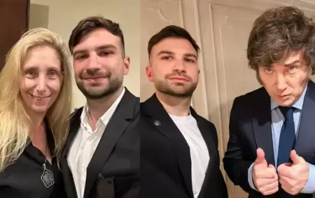 Mauricio Novelli junto a los hermanos Milei