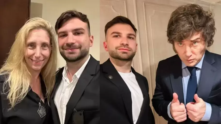 Mauricio Novelli junto a los hermanos Milei