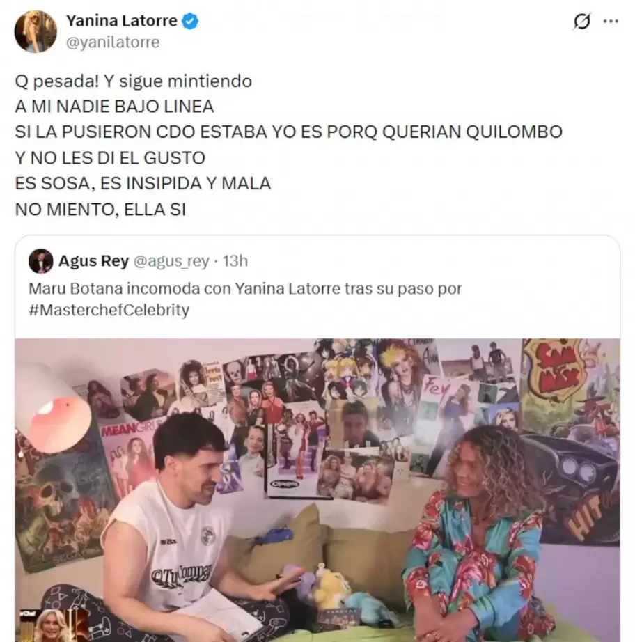 Yanina Latorre respondió a las ultimas declaraciones de Maru Botana