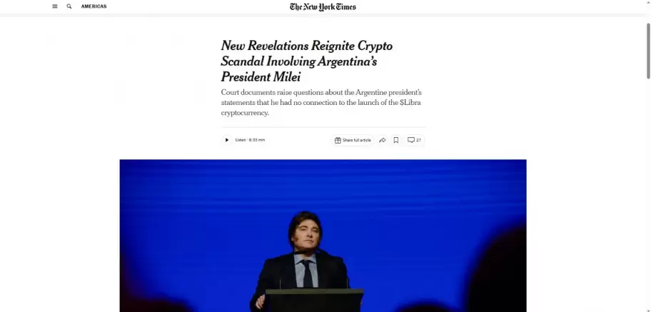 La nota publicada por el New York Times