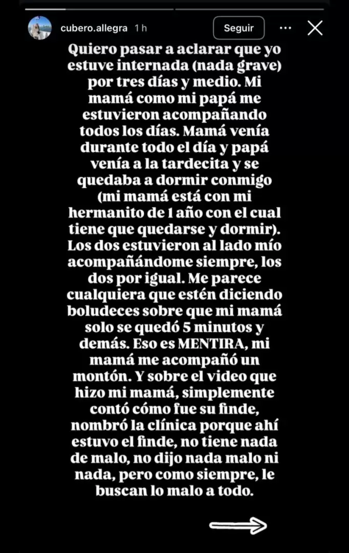 Allegra Cubero salió a hablar públicamente y tomó partido
