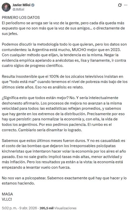 El descargo de Javier Milei frente a las críticas