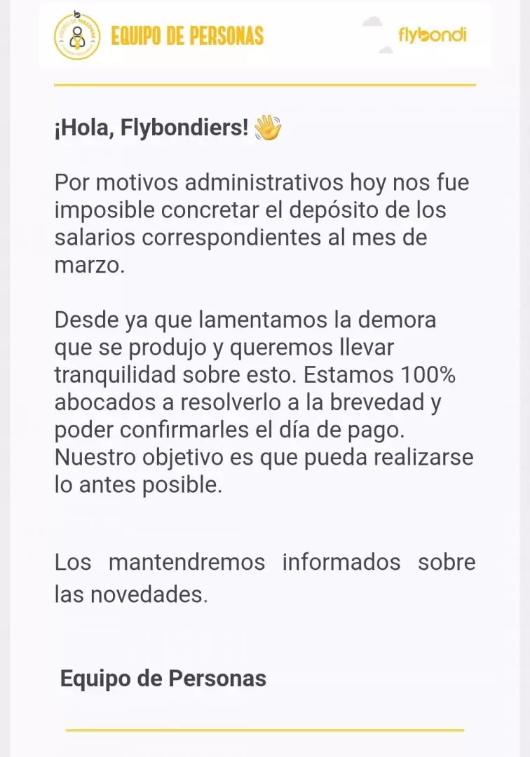 El mensaje para los y las trabajadoras de Flybondi