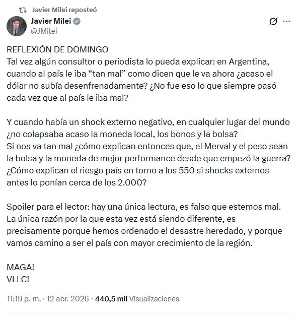 El analisís de Javier Milei sobre la situación económica del país