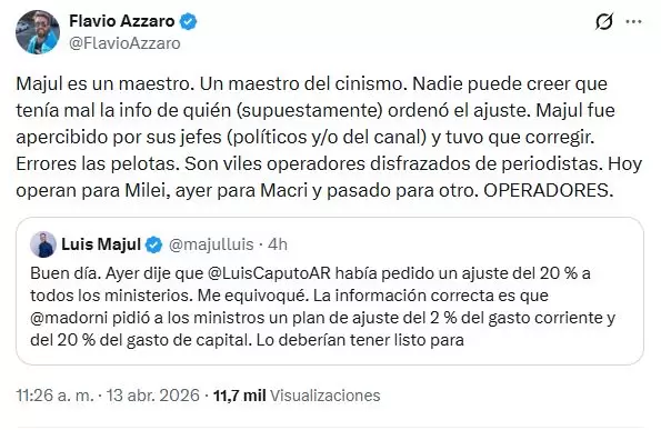 La publicación de Azzaro contra Luis Majul
