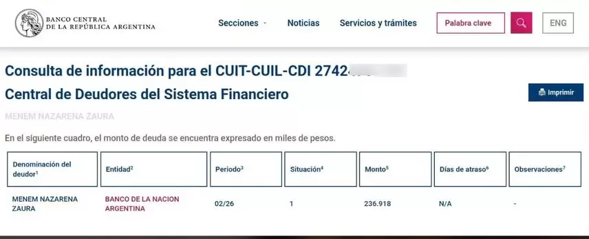Nazarena Menem, de 26 años, quien accedió a un crédito de 236 millones de pesos en agosto de 2025.