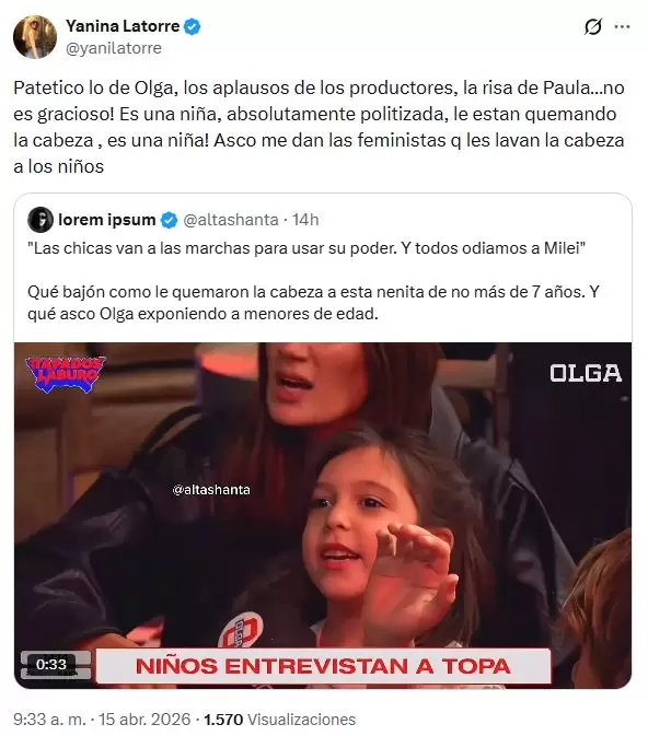 La reacci�n de Yanina Latorre