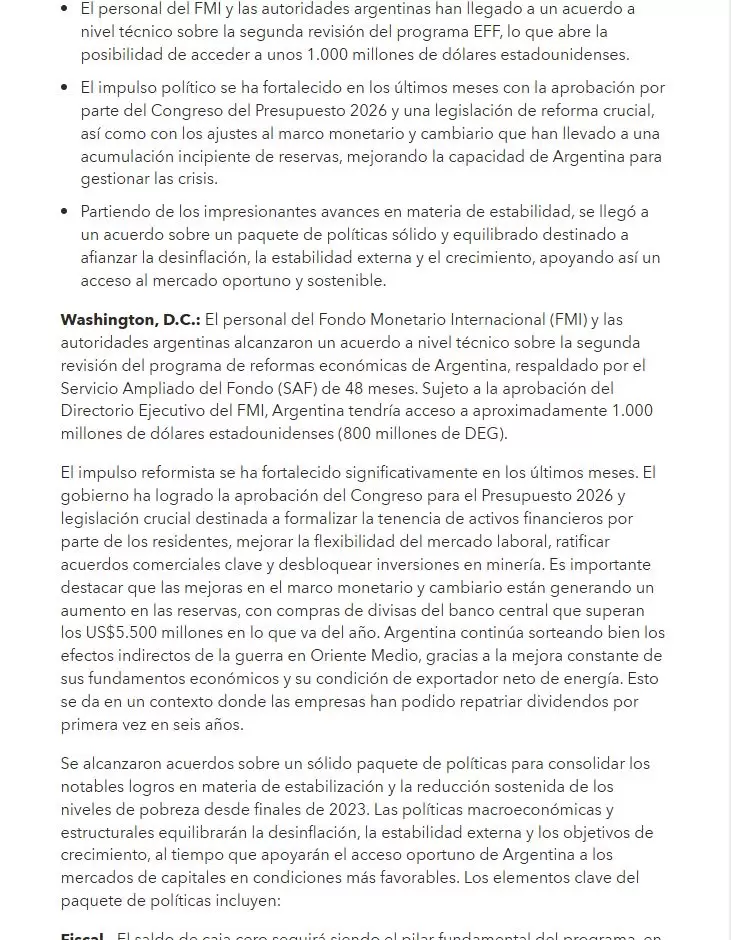 El comunicado del FMI