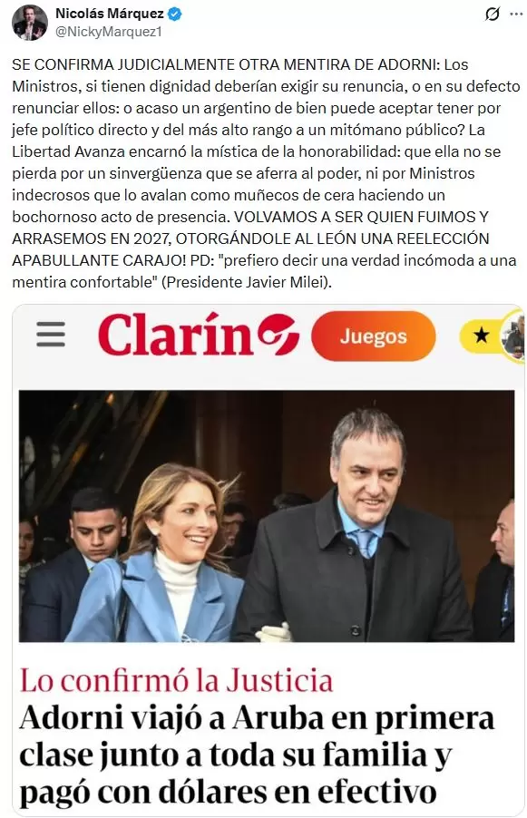 Nicolás Márquez apuntó xontra Adorni