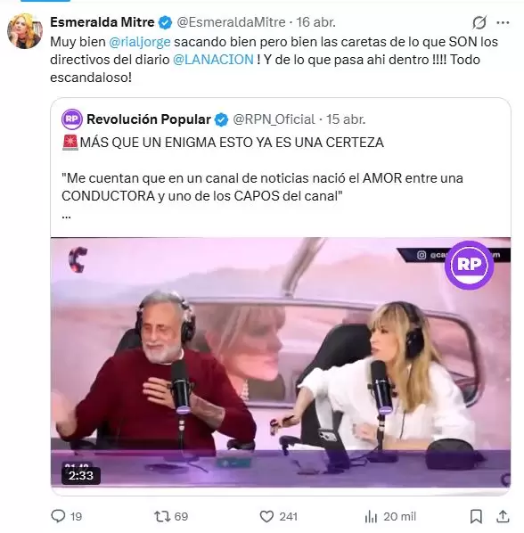 La reacci�n de Esmeralda Mitre ante los rumores de infidelidad dentro de LN+