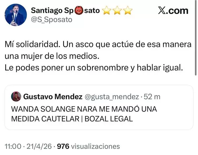 Santiago Sposato se solidariz� con Gustavo M�ndez