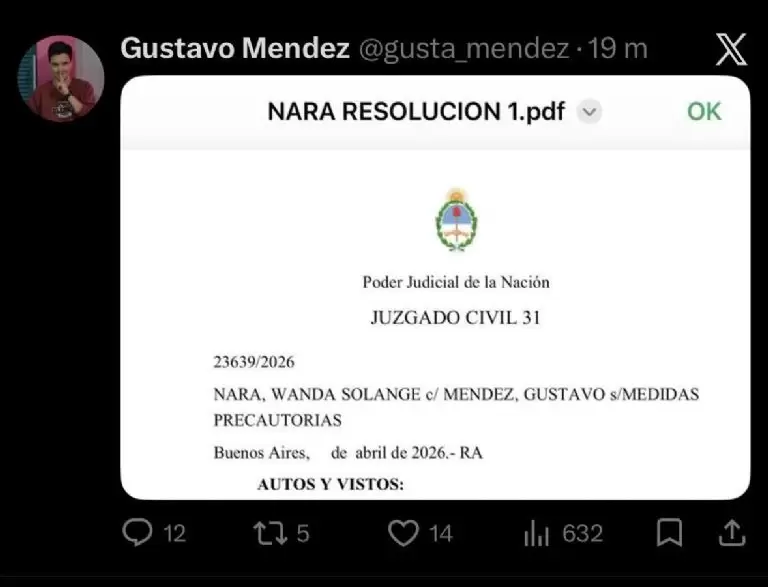 Gustavo M�ndez comparti� el documento legal que le envi� Ana Rosenfeld