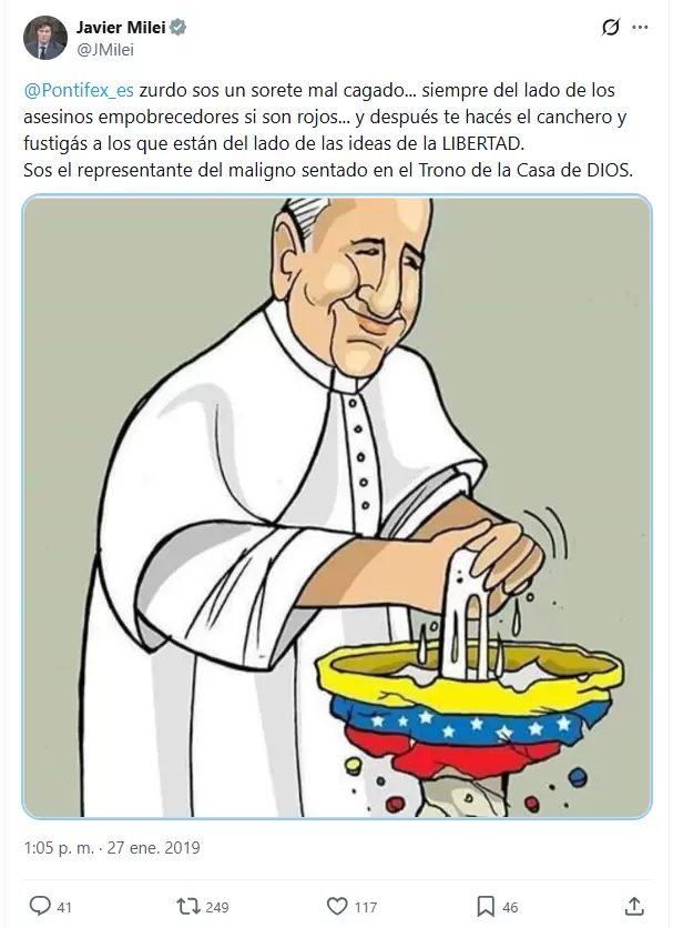 El incendiario posteo de Milei contra el Papa