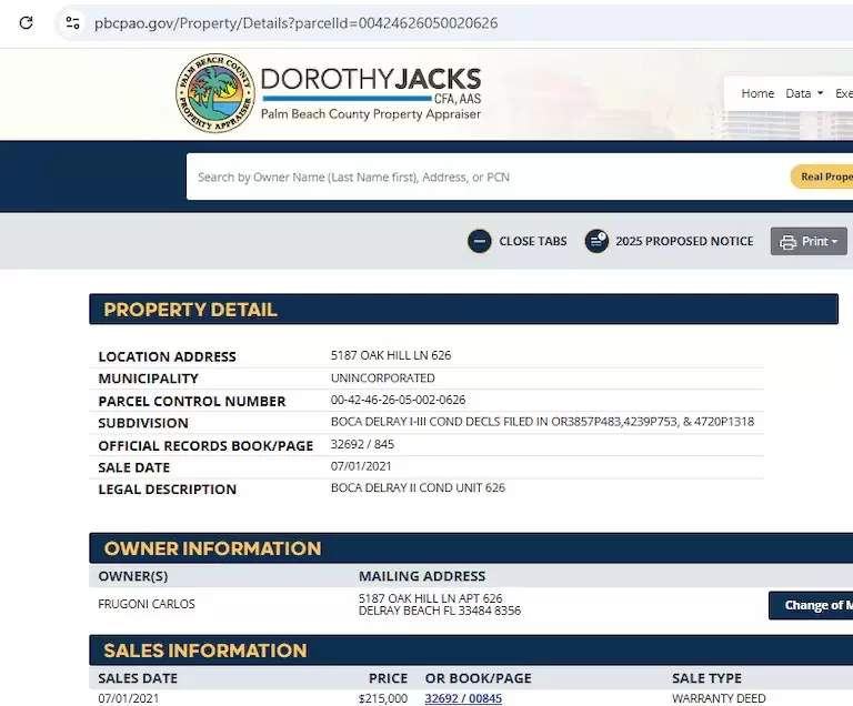 El registro de propiedades de Frugoni en Miami